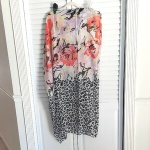 Pareo Scarf Leopard‎ Print And Floral Pattern, Large, Beachy Swim Cover-up, New!